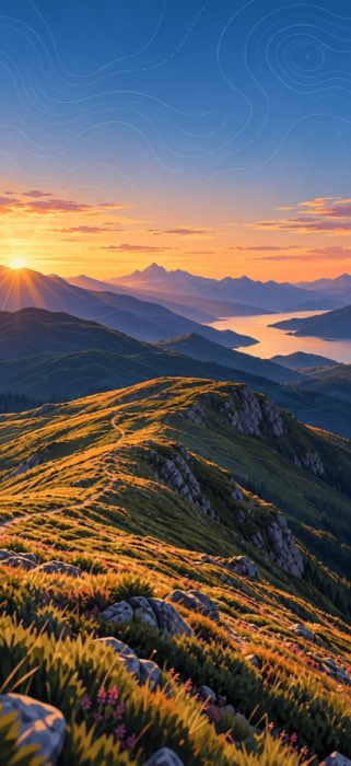 A painted mountain ridge at sunrise