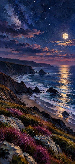 A painted coast by moonlight, still locked